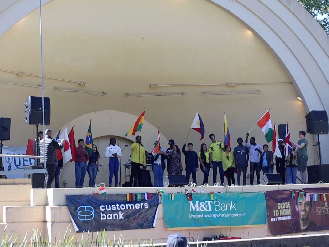 International flags on stage at the Berks Cultural Diversity Festival